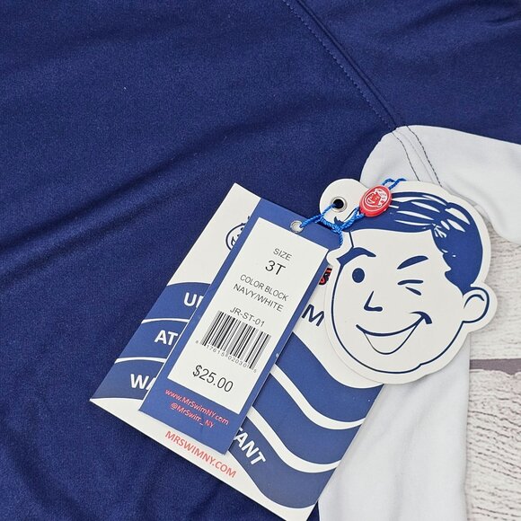 NWT Jr. Swim Color Block Swim Tee Navy/White UPF‎ 50+ Quick Dry 3T - Picture 3 of 8